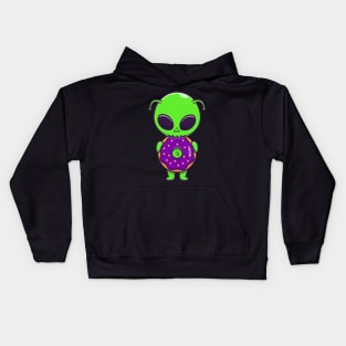 Cute Alien Eating Doughnut Cartoon Kids Hoodie